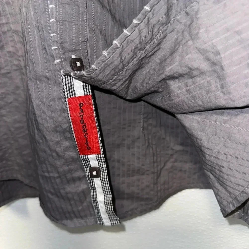 Men's Patroncito Button Down Dress Shirt, Gray, Size M - Picture 8 of 13